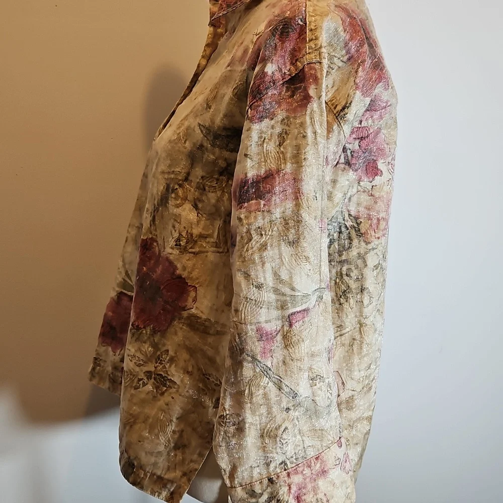 Chico's Design Shimmering Gold Floral Women's Jacket Style Shirt Size 1 #1031 - Picture 6 of 16